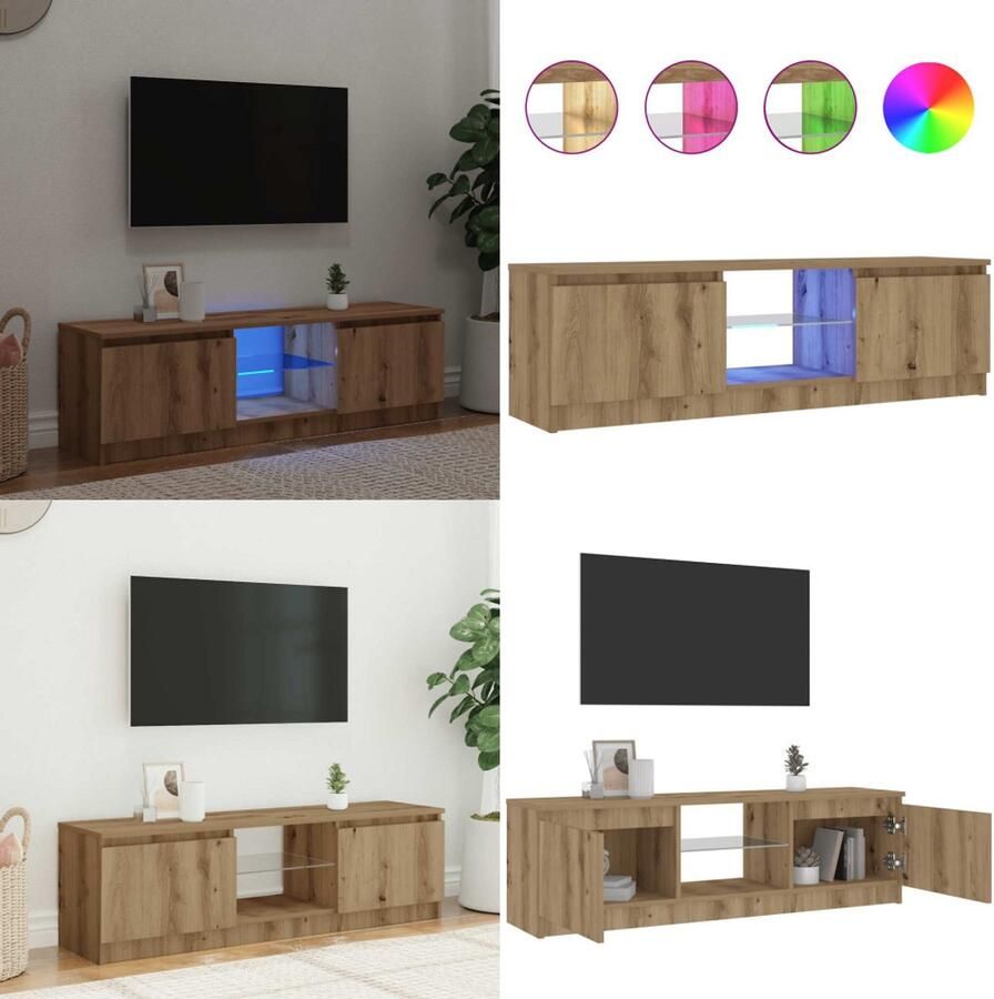 VidaXL Tv-meubel met LED 120x30x36 cm bewerkt hout artisanaal eiken Tv-meubel Tv-kasten -Tv-standaard Hifi-kast