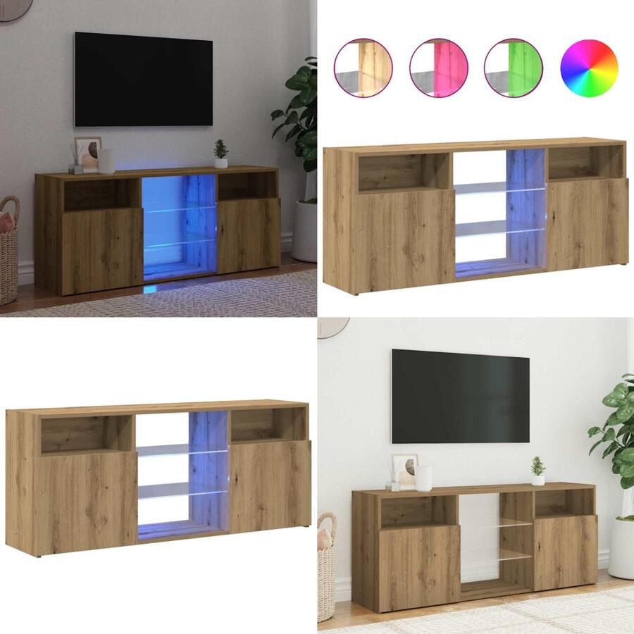 VidaXL Tv-meubel met LED 120x30x50 cm bewerkt hout artisanaal eiken Tv-meubel Tv-kasten -Tv-standaard Hifi-kast
