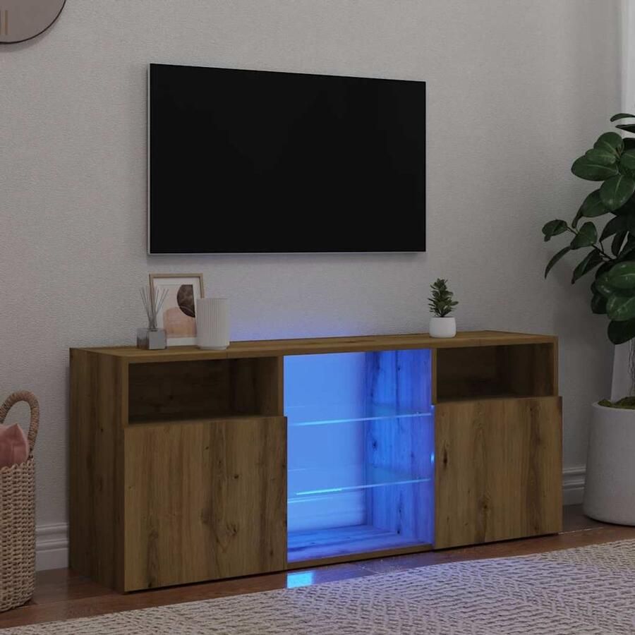 VidaXL -Tv-meubel-met-LED-verlichting-120x30x50-cm-bruineikenkleurig