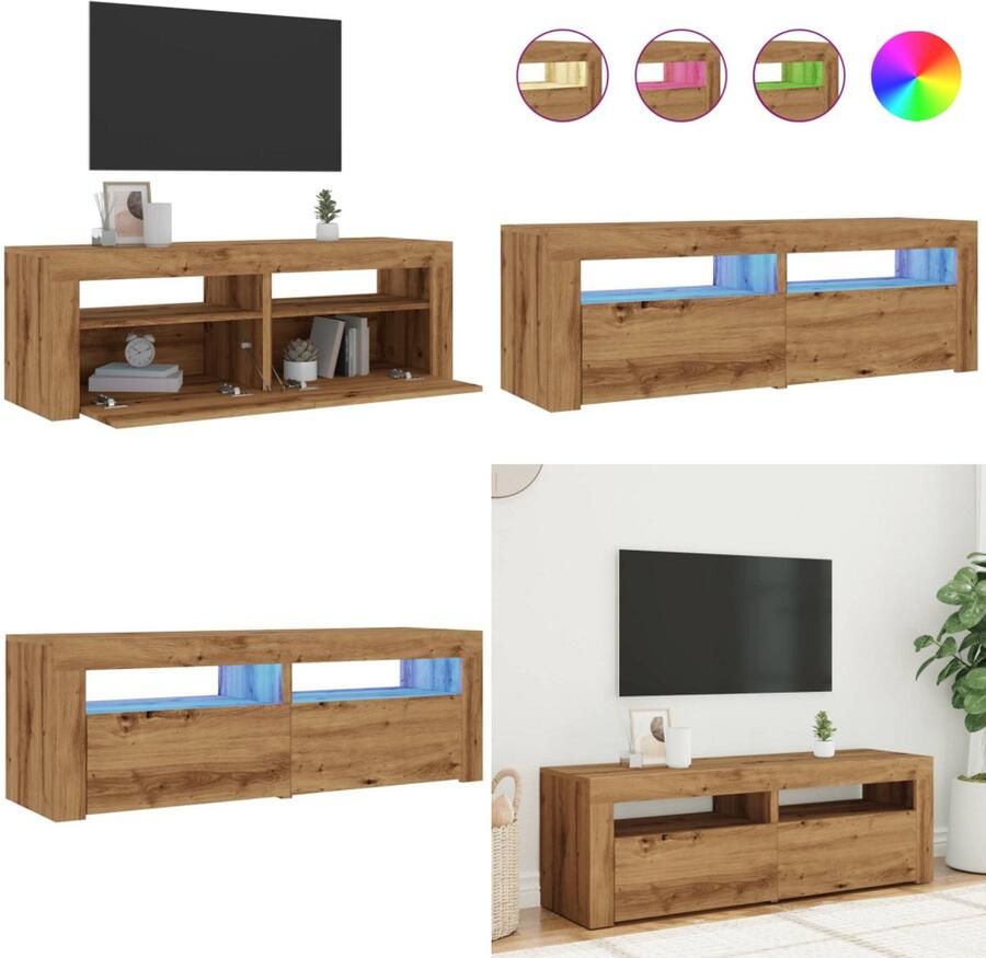 VidaXL Tv-meubel met LED 120x35x40 cm bewerkt hout artisanaal eiken Tv-meubel Tv-kasten -Tv-standaard Hifi-kast