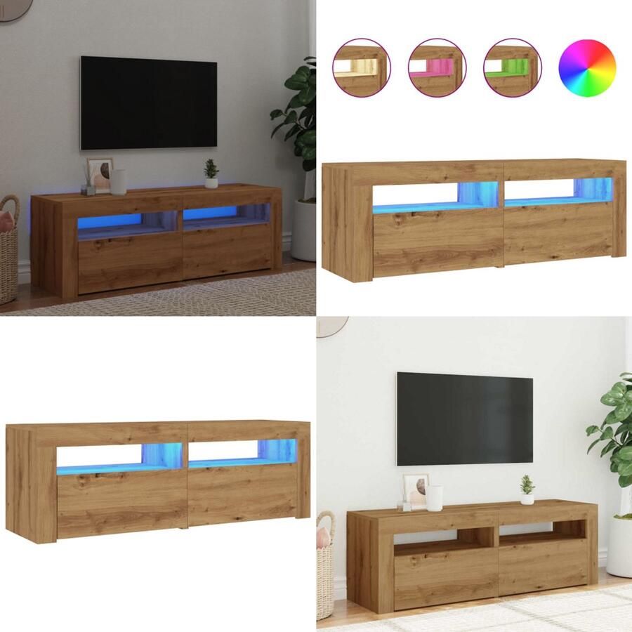 VidaXL Tv-meubel met LED 120x35x40 cm bewerkt hout artisanaal eiken Tv-meubel Tv-kasten -Tv-standaard Hifi-kast