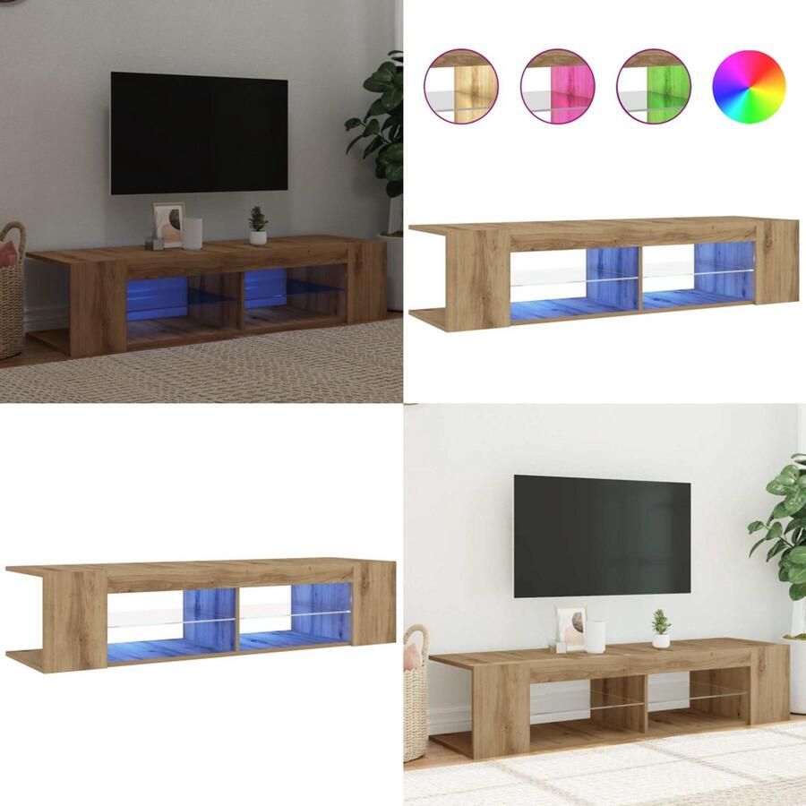 VidaXL Tv-meubel met LED 135x39x30 cm bewerkt hout artisanaal eiken Tv-meubel Tv-kasten -Tv-standaard Hifi-kast