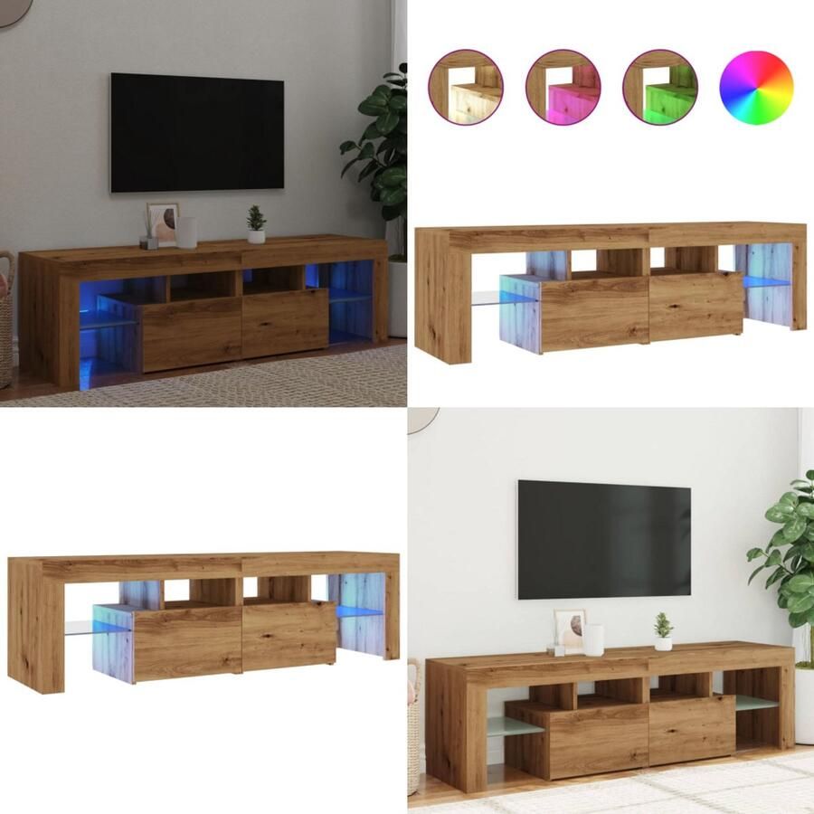 VidaXL Tv-meubel met LED 140x36 5x40 cm bewerkt hout artisanaal eiken Tv-meubel Tv-kasten -Tv-standaard Hifi-kast