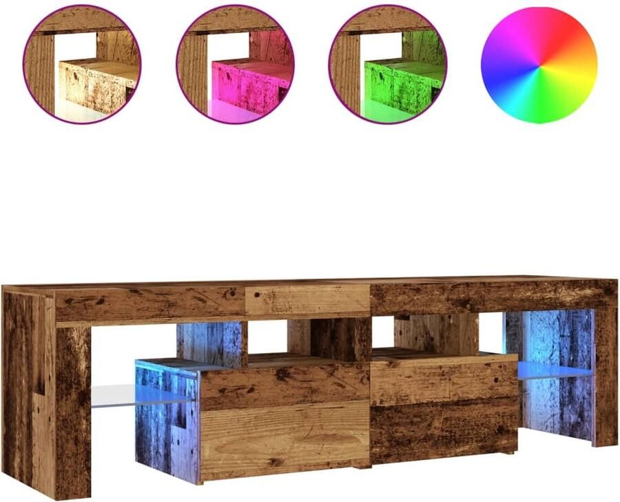VidaXL Tv-meubel met LED 140x36 5x40 cm bewerkt hout oud hout