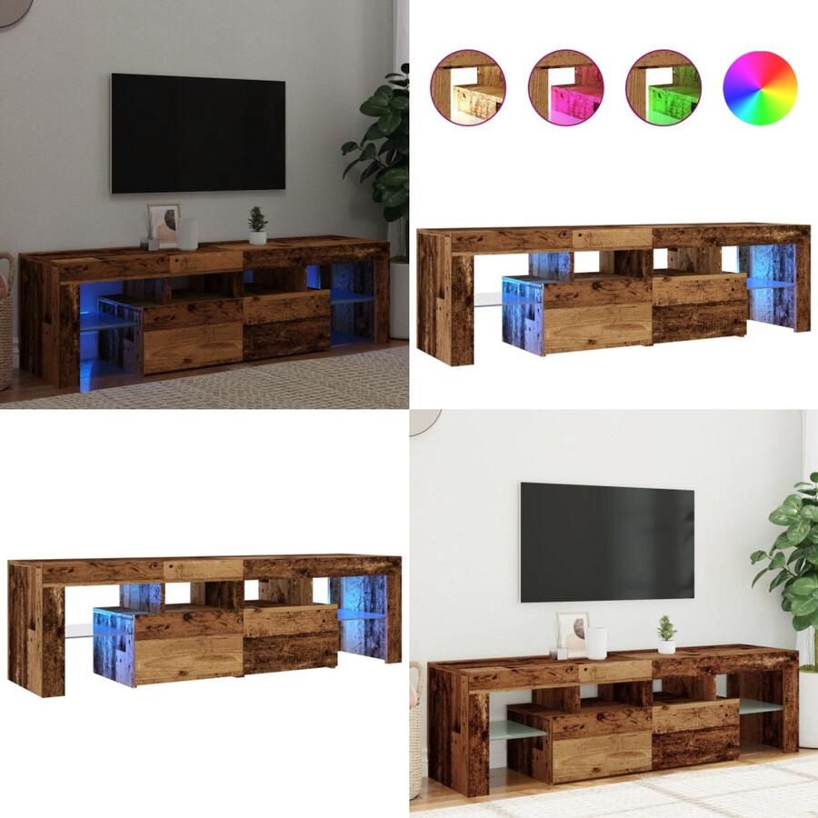 VidaXL Tv-meubel met LED 140x36 5x40 cm bewerkt hout oud hout Tv-meubel Tv-kasten -Tv-standaard Hifi-kast
