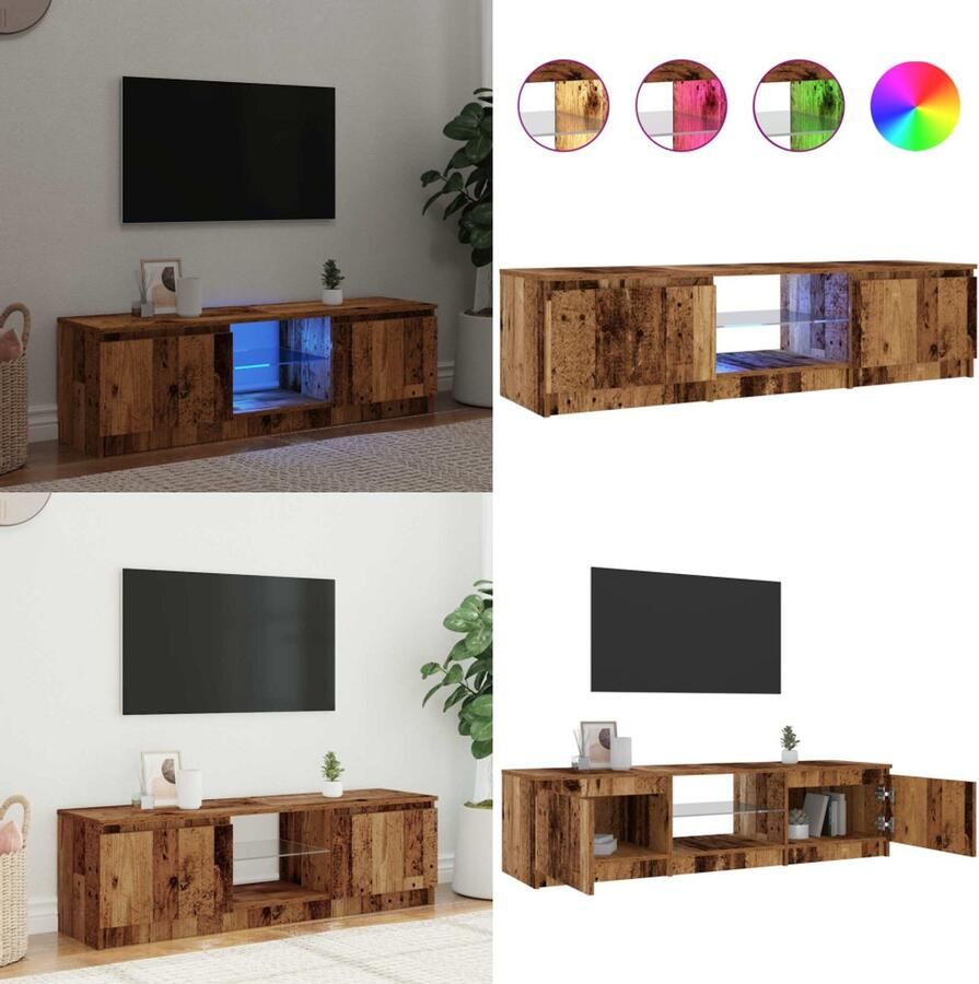 VidaXL Tv-meubel met LED 140x40x35 5 cm bewerkt hout oud houtkleurig Tv-meubel Tv-kasten -Tv-standaard Hifi-kast