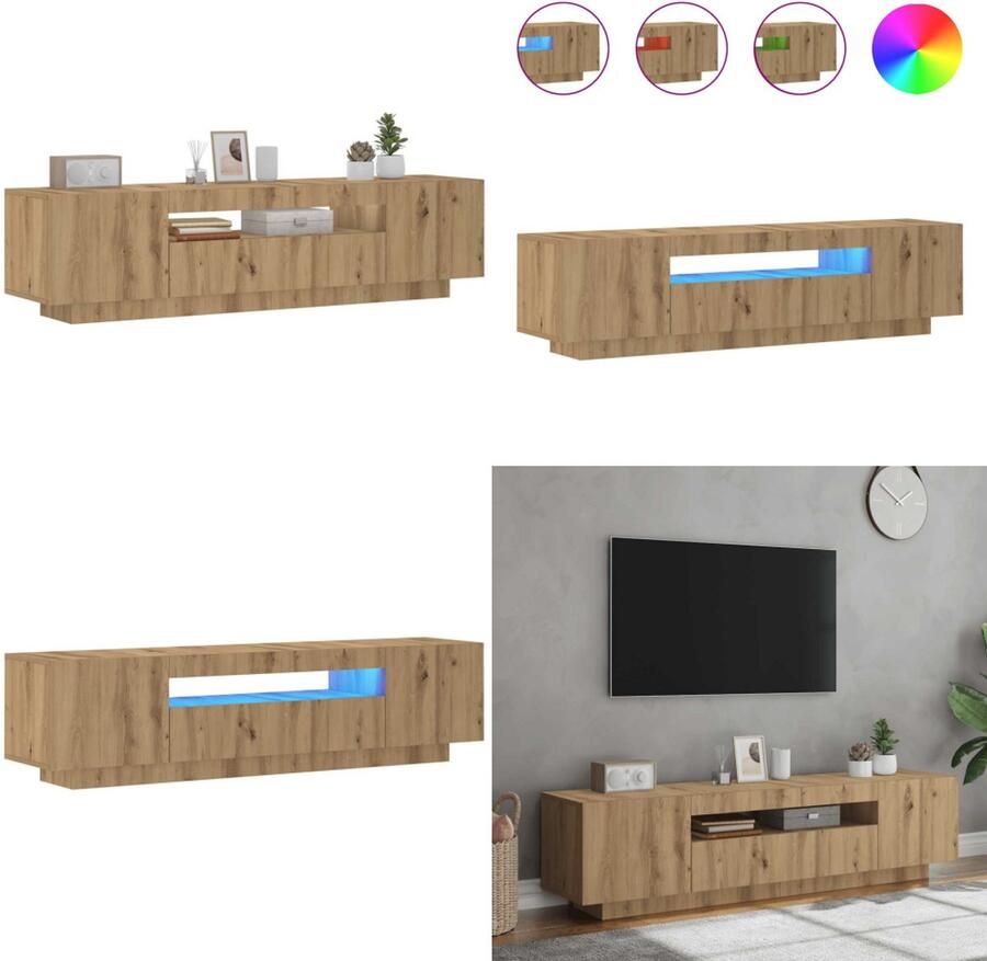 VidaXL Tv-meubel met LED 160x35x40 cm bewerkt hout artisanaal eiken Tv-meubel Tv-kasten -Tv-standaard Hifi-kast