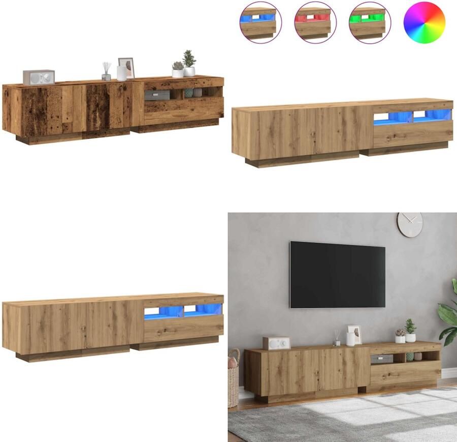 VidaXL Tv-meubel met LED 180x35x40 cm bewerkt hout artisanaal eiken Tv-kast Tv-kasten Tv-standaard Tv-meubel