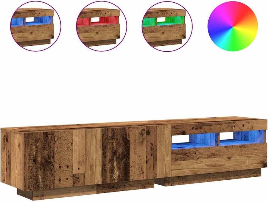 VidaXL Tv-meubel met LED 180x35x40 cm oud hout Tv-meubel Salontafel Led Verlichting Houten Tv-kast Vintage Tv-meubel