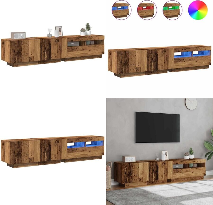 VidaXL Tv-meubel met LED 180x35x40 cm bewerkt hout oud hout Tv-kast Tv-kasten Tv-standaard Tv-meubel