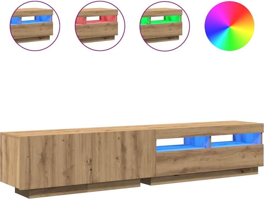 VidaXL Tv-meubel met LED 200x35x40 cm bewerkt hout artisanaal eiken
