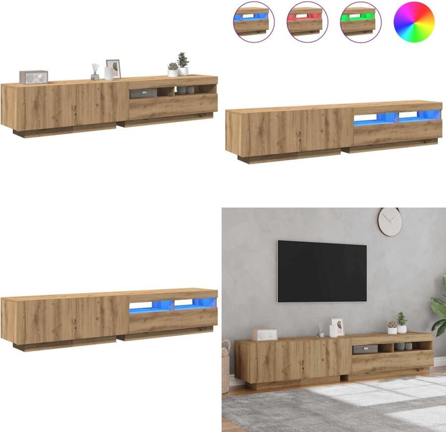 VidaXL Tv-meubel met LED 200x35x40 cm bewerkt hout artisanaal eiken Tv-kast Tv-kasten Tv-standaard Tv-meubel