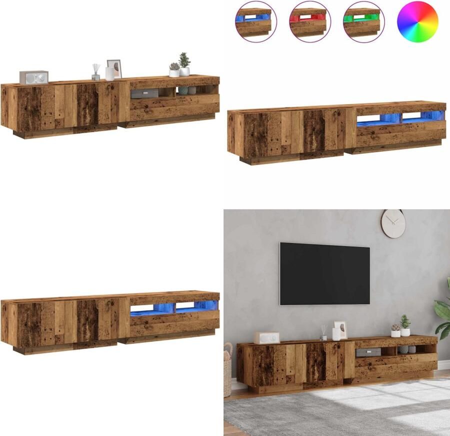 VidaXL Tv-meubel met LED 200x35x40 cm bewerkt hout oud hout Tv-kast Tv-kasten Tv-standaard Tv-meubel