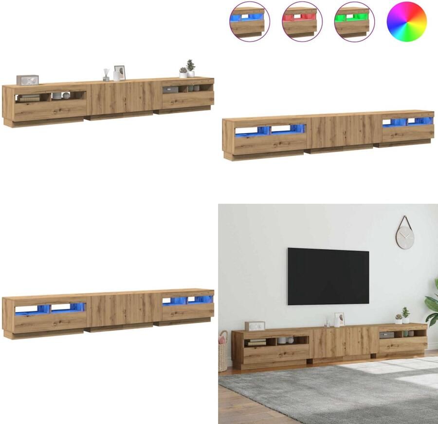 VidaXL Tv-meubel met LED 260x35x40 cm bewerkt hout artisanaal eiken Tv-kast Tv-kasten Tv-standaard Tv-meubel
