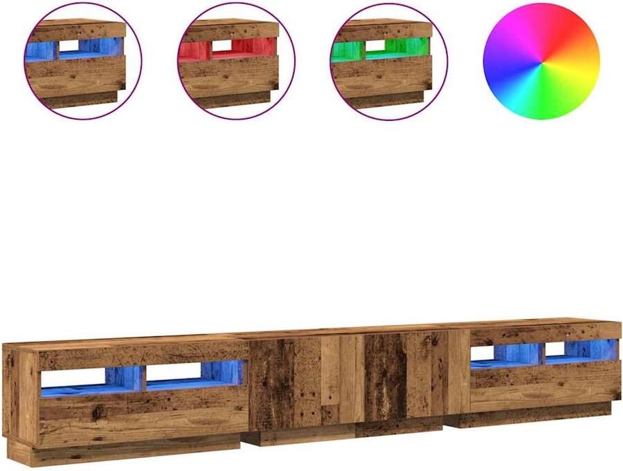 The Living Store Tv-meubel met LED 260x35x40 cm bewerkt hout oud hout Tv-meubel Led Tv-tafel Media Kast Houten Tv-kast Salon Meubilair - Foto 2