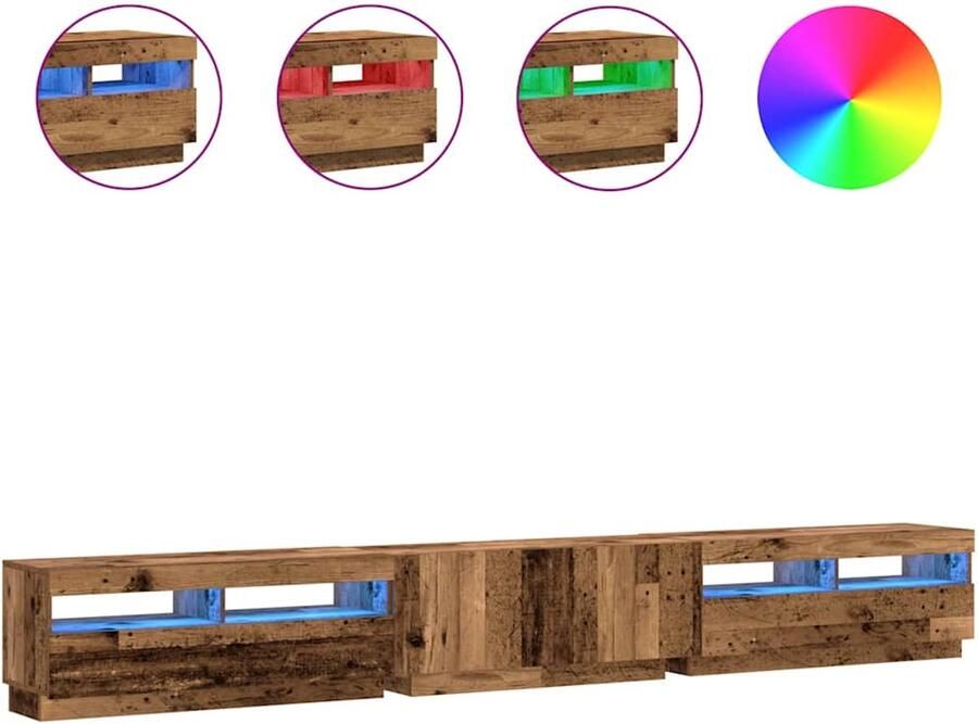 VidaXL Tv-meubel met LED 300x35x40cm Oud Hout Tv-kast Tv-kasten Tv-standaard Tv-meubel