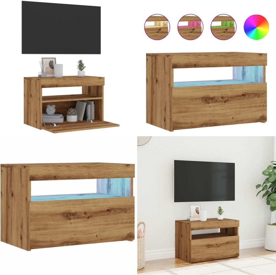 VidaXL Tv-meubel met LED 60x35x40 cm bewerkt hout artisanaal eiken Tv-meubel Tv-kasten -Tv-standaard Hifi-kast