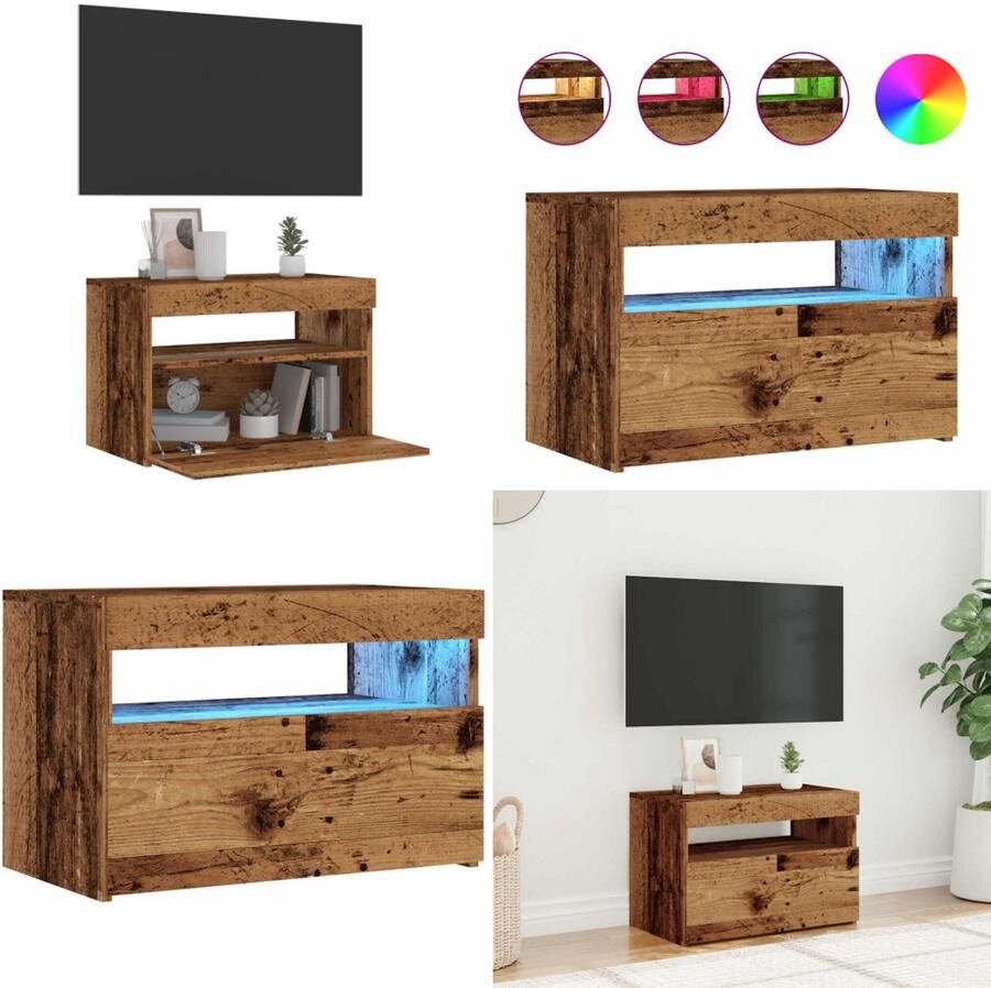 VidaXL Tv-meubel met LED 60x35x40 cm bewerkt hout oud hout Tv-meubel Tv-kasten -Tv-standaard Hifi-kast