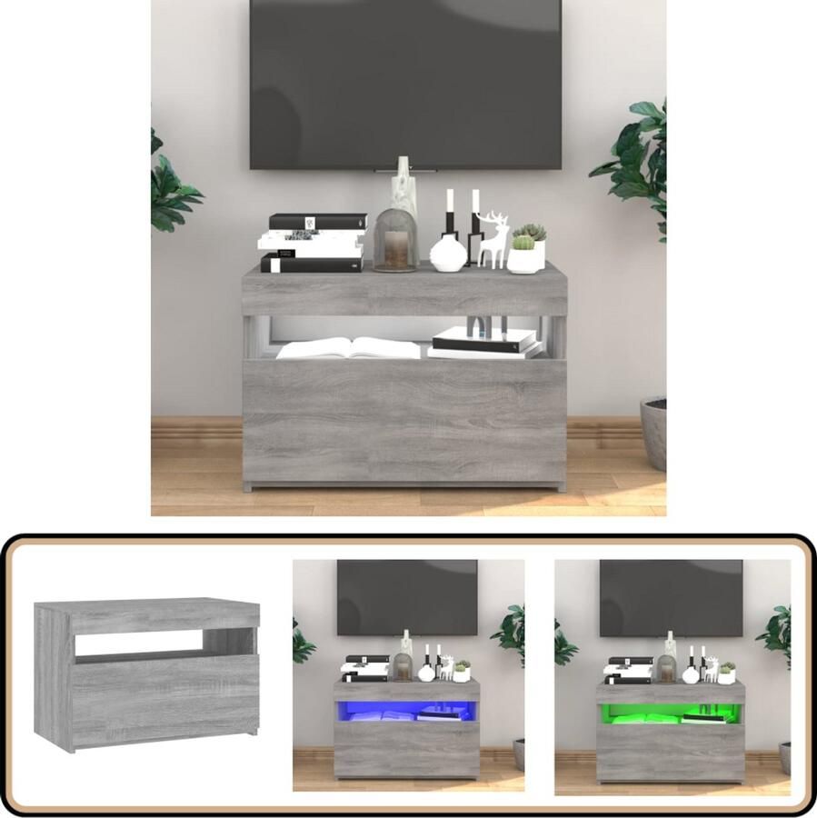 VidaXL -Tv-meubel-met-LED-verlichting-60x35x40-cm-grijs-sonoma-eiken - Foto 2