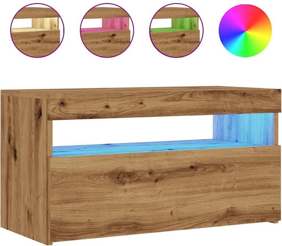 VidaXL Tv-meubel met LED 75x35x40 cm bewerkt hout artisanaal eiken - Foto 2