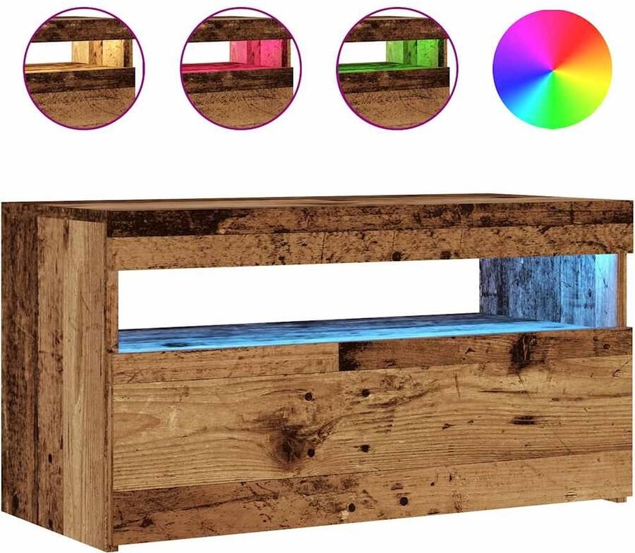VidaXL Tv-meubel met LED 75x35x40 cm bewerkt hout oud hout