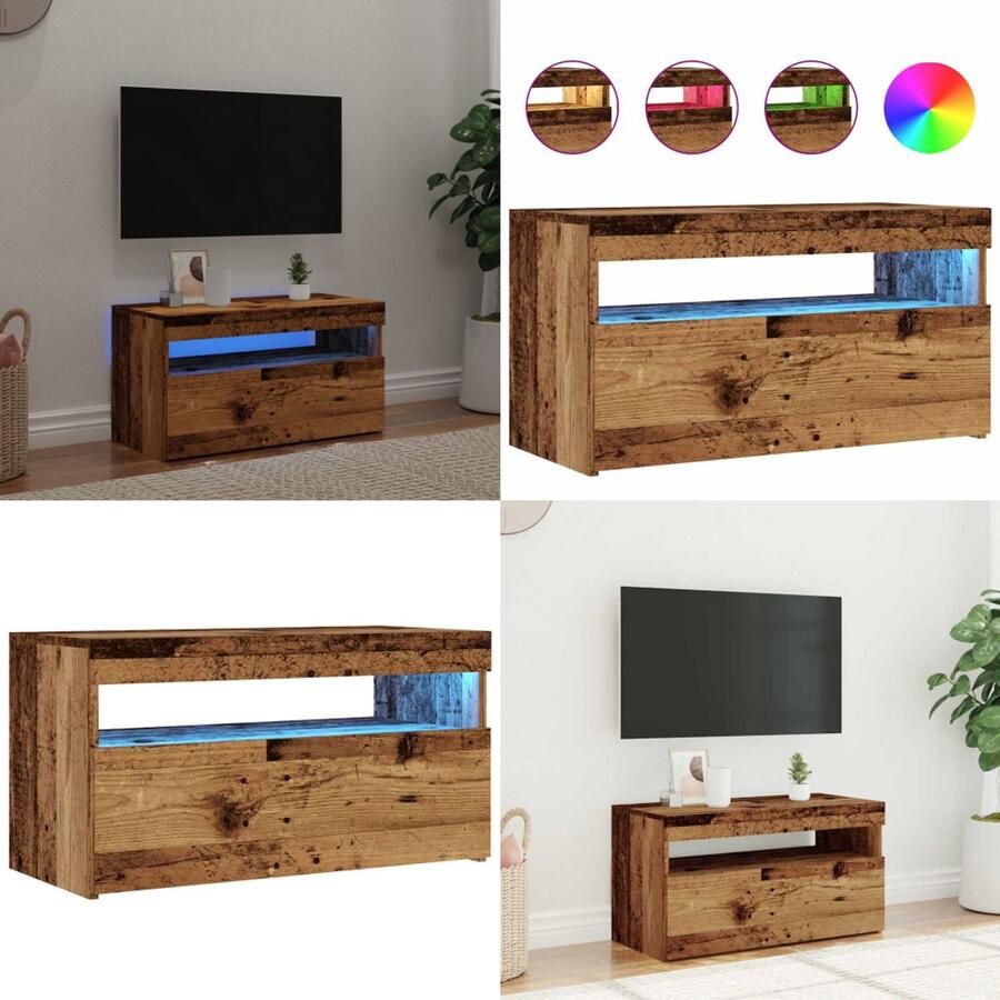 VidaXL Tv-meubel met LED 75x35x40 cm bewerkt hout oud hout Tv-meubel Tv-kasten -Tv-standaard Hifi-kast
