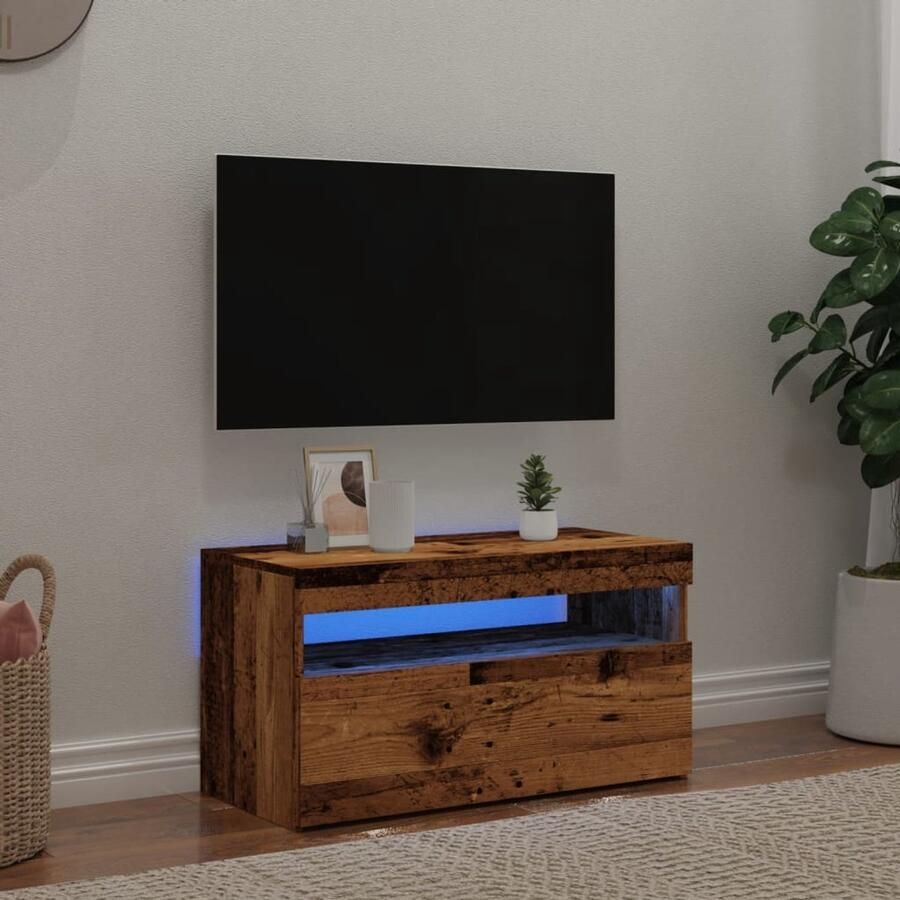 VidaXL Tv-meubel met LED 75x35x40 cm Oud hout Tv Meubel Tv Kast Houten Tv Meubel Vintage Tv Stand Media Kast