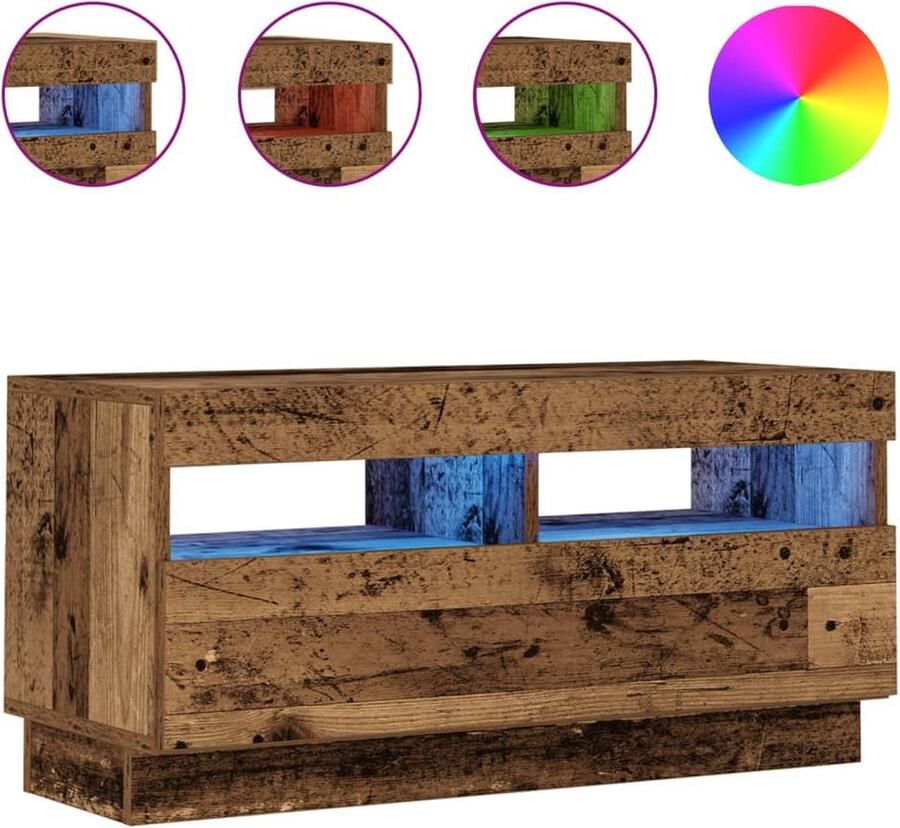 VidaXL Tv-meubel met LED 80x35x40 cm bewerkt hout oud hout