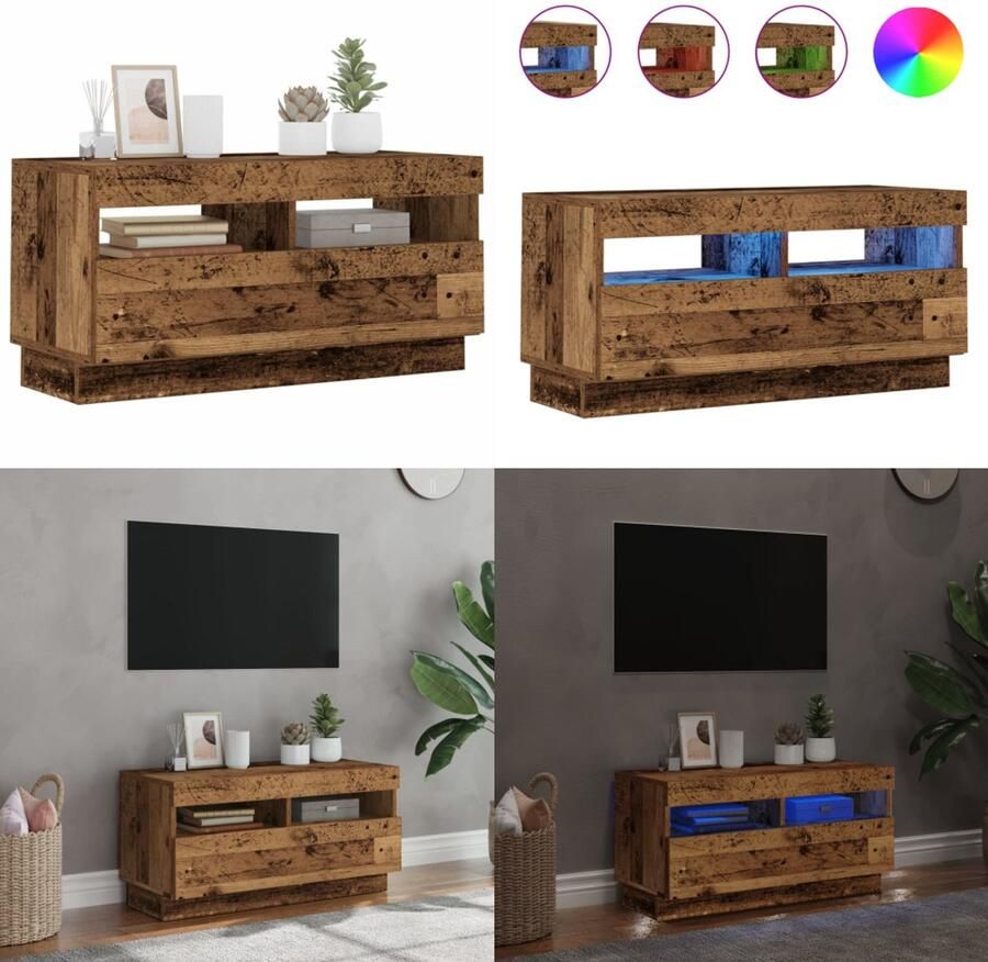 VidaXL Tv-meubel met LED 80x35x40 cm bewerkt hout oud hout Tv-meubel Tv-kasten -Tv-standaard Hifi-kast