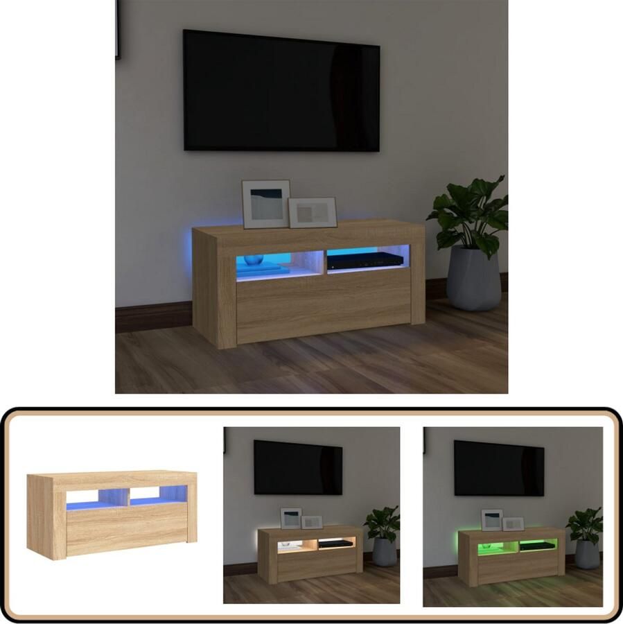 VidaXL Tv-kast Tv-kasten Televisiekast Televisiekasten Tv-meubel met LED-verlichting 90x35x40 cm sonoma eikenkleurig - Foto 2