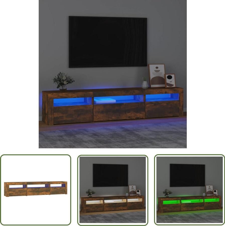 VidaXL Tv-meubel met LED Gerookt Eiken 195 cm TV Meubel Tv Kast Led Tv Meubels Houten Tv Stand Bruine Tv Tafel