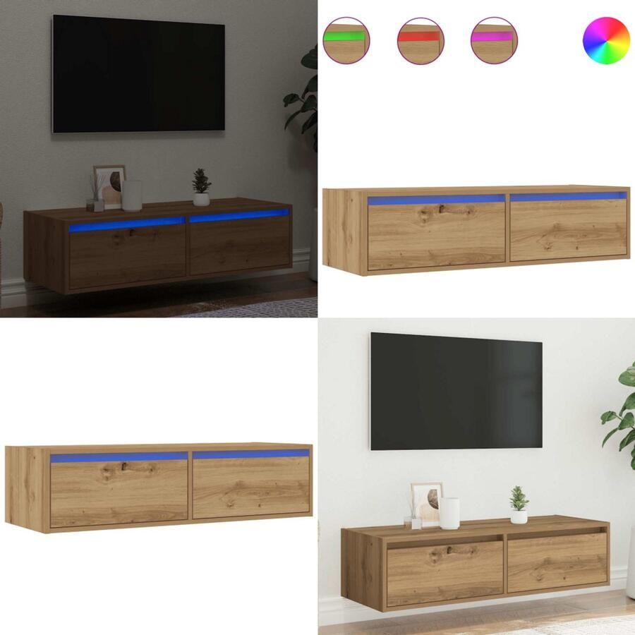 VidaXL Tv-meubel met LED-verlichting 100X35 5x25 cm artisanaal eiken Tv-meubel Tv-kasten -Tv-standaard Tv-dressoir