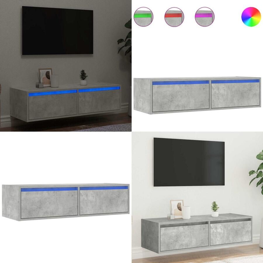 VidaXL Tv-meubel met LED-verlichting 100X35 5x25 cm betongrijs Tv-meubel Tv-kasten -Tv-standaard Tv-dressoir