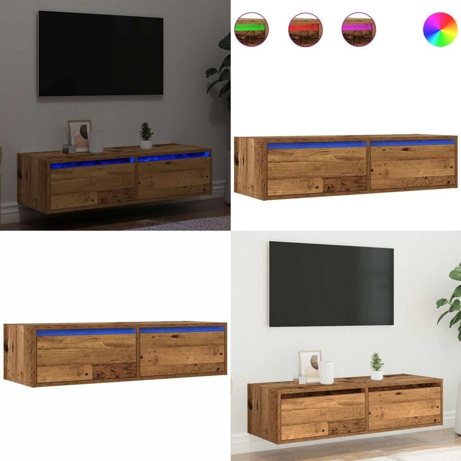 VidaXL Tv-meubel met LED-verlichting 100X35 5x25 cm oud houtkleurig Tv-meubel Tv-kasten -Tv-standaard Tv-dressoir