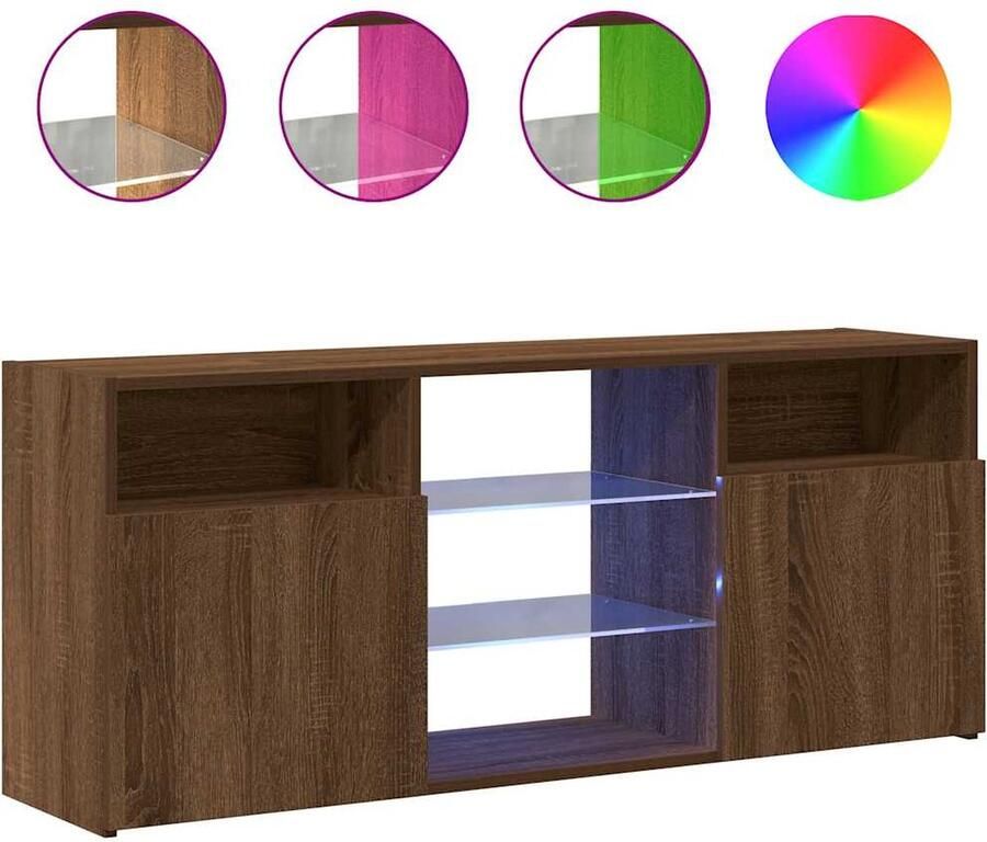 The Living Store TV-meubel LED-verlichting Bruineiken 120 x 30 x 50 cm Duurzaam materiaal Tv-meubel Led-verlichting Houten Tv-kast Bruine Eik Salontafel - Foto 3