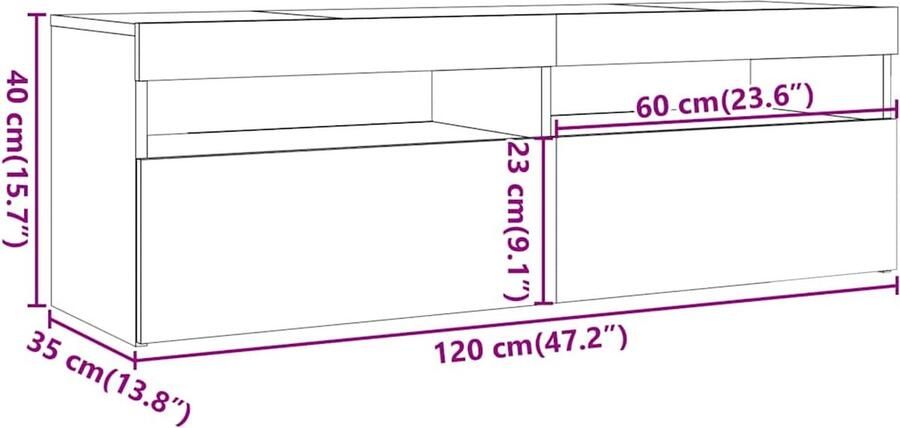 VidaXL -Tv-meubel-met-LED-verlichting-120x35x40-cm-bruineikenkleurig - Foto 2