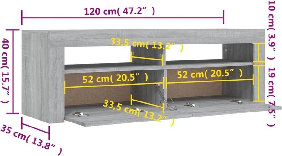 VidaXL -Tv-meubel-met-LED-verlichting-120x35x40-cm-grijs-sonoma-eiken - Foto 3