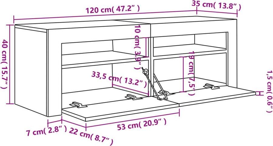 VidaXL -Tv-meubel-met-LED-verlichting-120x35x40-cm-hoogglans-grijs - Foto 6