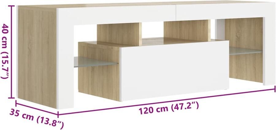 VidaXL -Tv-meubel-met-LED-verlichting-120x35x40cm-wit-sonoma-eikenkleur