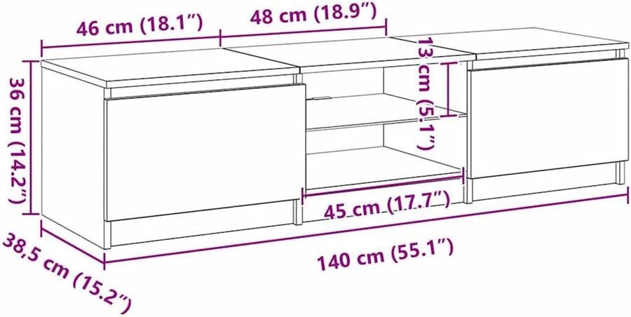 VidaXL -Tv-meubel-met-LED-verlichting-140x40x35 5-cm-grijs-sonoma-eiken - Foto 3