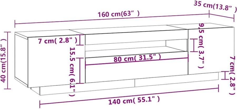VidaXL -Tv-meubel-met-LED-verlichting-160x35x40-cm-zwart - Foto 4
