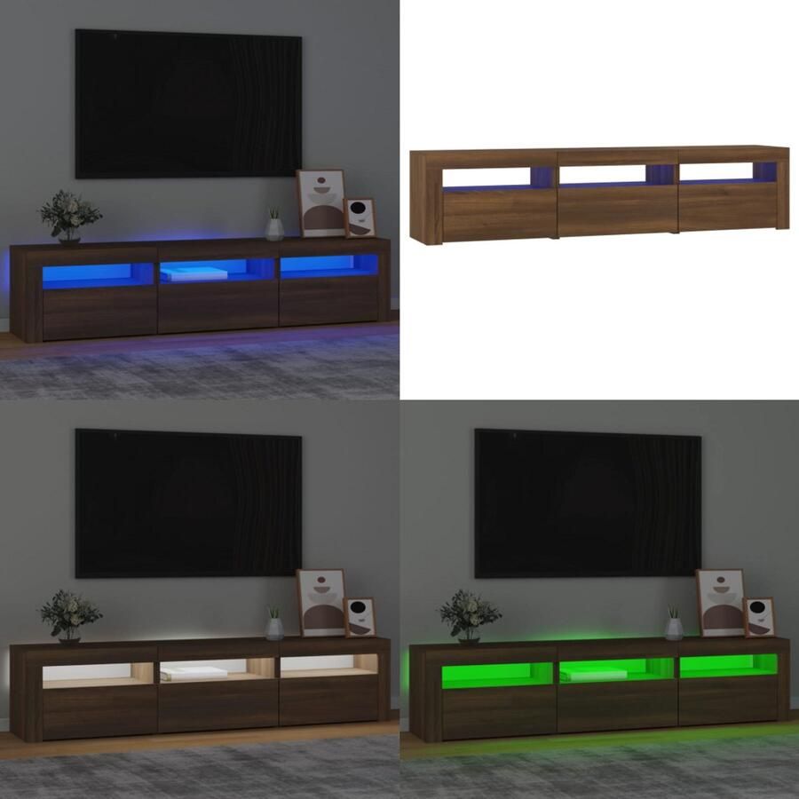 VidaXL Tv-meubel met LED-verlichting 180x35x40 cm bruin eikenkleur Tv-kast Tv-kasten Tv-meubel Met LED-verlichting