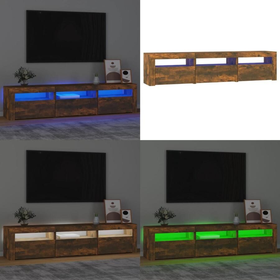VidaXL Tv-meubel met LED-verlichting 180x35x40 cm gerookt eikenkleurig Tv-kast Tv-kasten Tv-meubel Met LED-verlichting