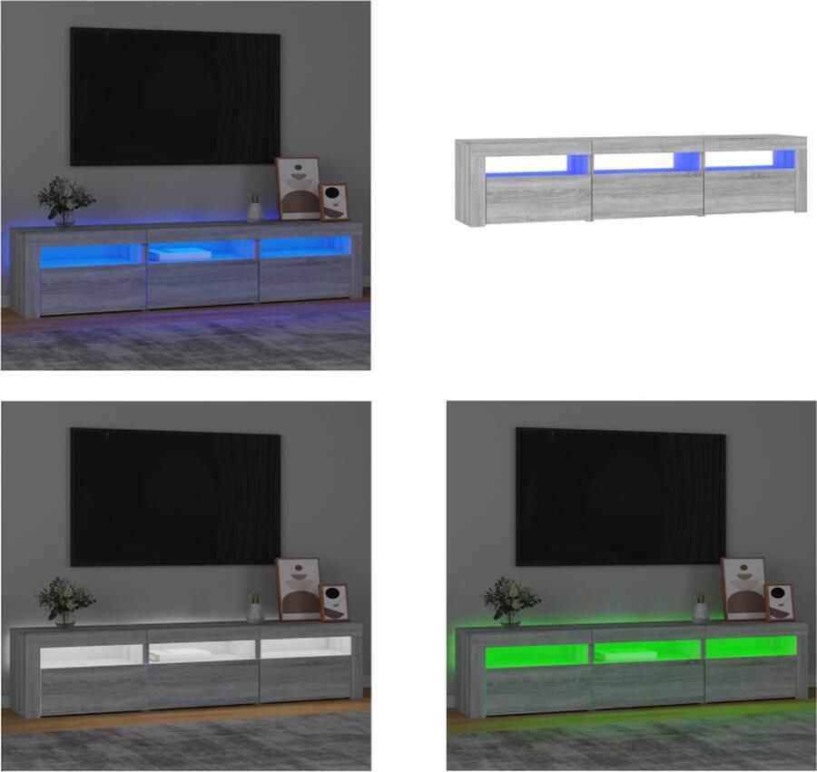 VidaXL Tv-meubel met LED-verlichting 180x35x40 cm grijs sonoma eiken Tv-kast Tv-kasten Tv-meubel Met LED-verlichting