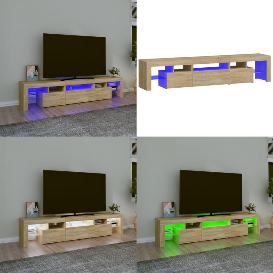 VidaXL Tv-meubel met LED-verlichting 200x36 5x40cm sonoma eikenkleurig Tv-kast Tv-kasten Tv-meubel Met LED-verlichting
