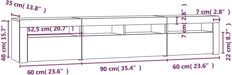 VidaXL -Tv-meubel-met-LED-verlichting-210x35x40-cm-grijs-sonoma-eiken - Foto 3