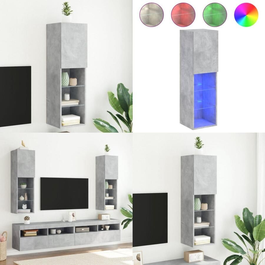 The Living Store Tv-meubel met LED-verlichting 30 5x30x102 cm betongrijs Tv-meubel Led-verlichting Betongrijs Houten Tv-meubel Mediacaar - Foto 2