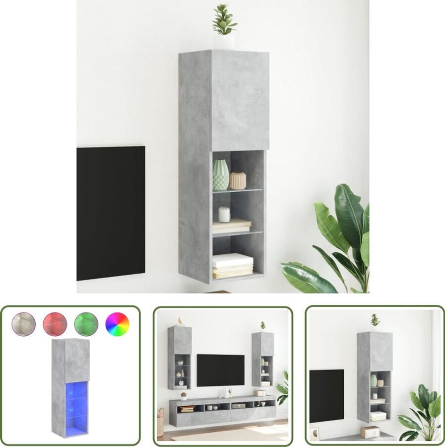 The Living Store Tv-meubel met LED-verlichting 30 5x30x102 cm betongrijs Tv-meubel Led-verlichting Betongrijs Houten Tv-meubel Mediacaar - Foto 3