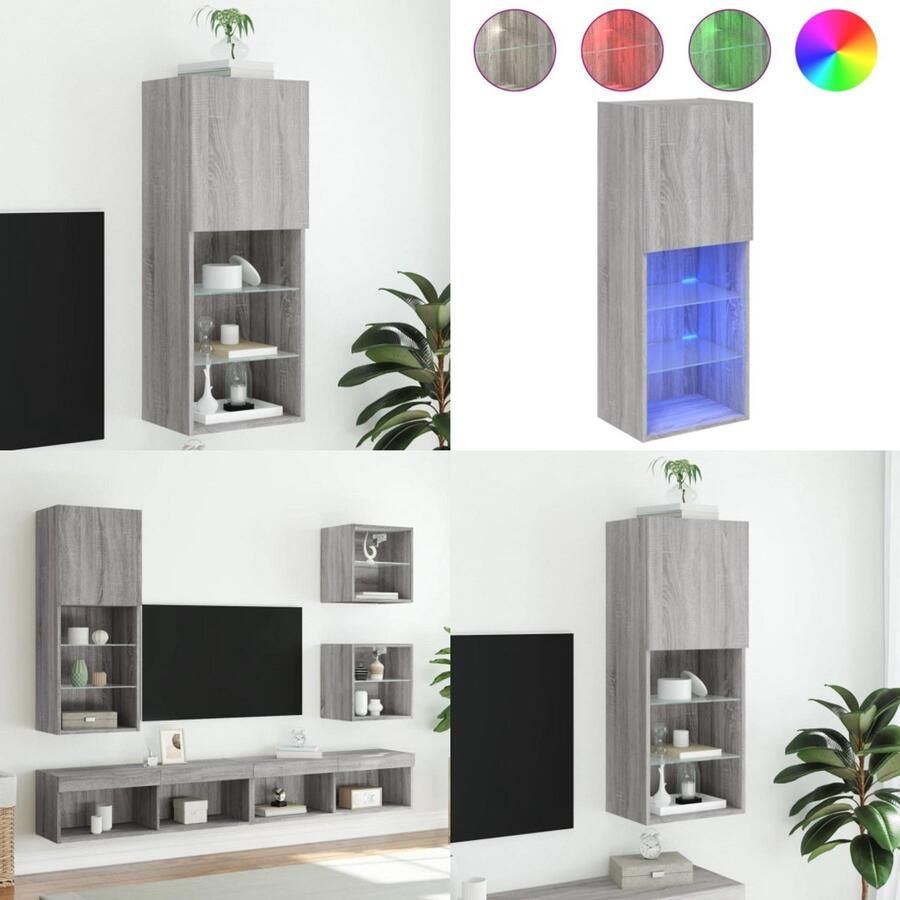 VidaXL Tv-meubel met LED-verlichting 40 5x30x102 cm grijs sonoma eiken Tv-meubel Tv-meubelen Tv Kast Opbergkast