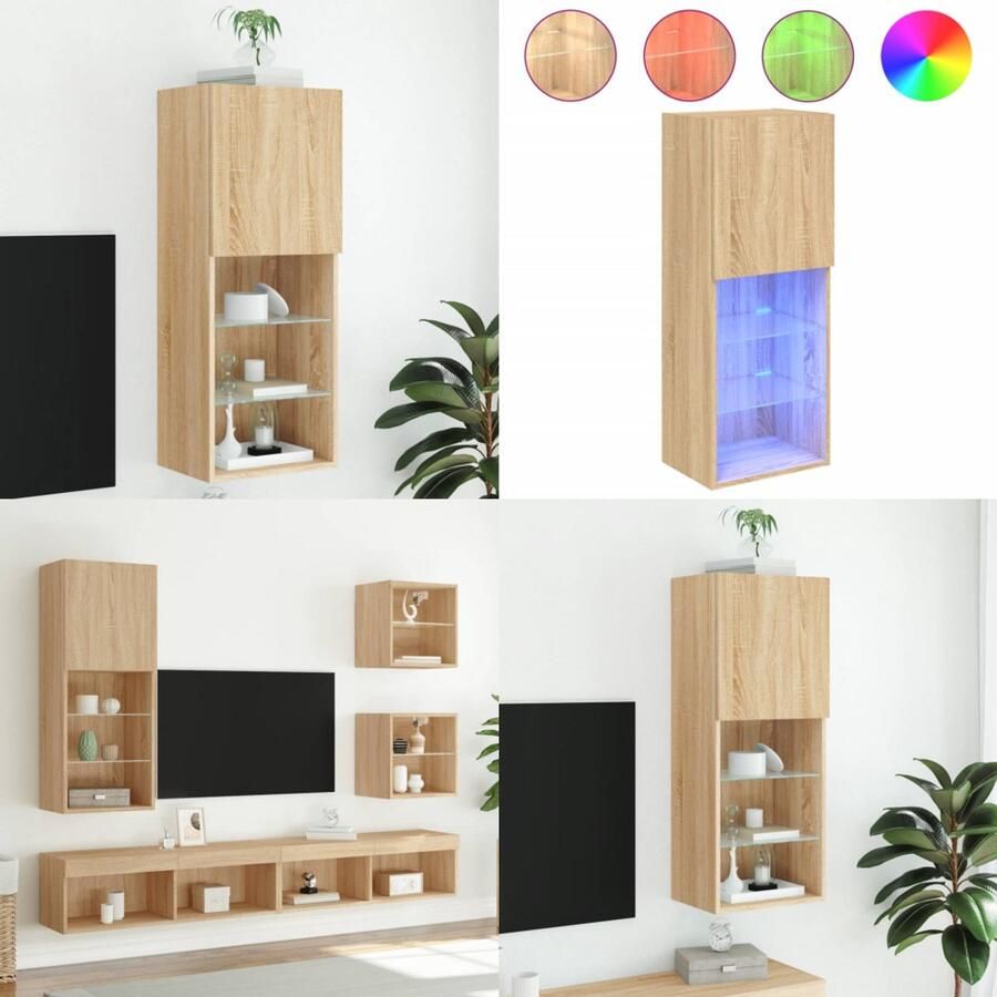 VidaXL Tv-meubel met LED-verlichting 40 5x30x102 cm sonoma eikenkleur Tv-meubel Tv-meubelen Tv Kast Opbergkast